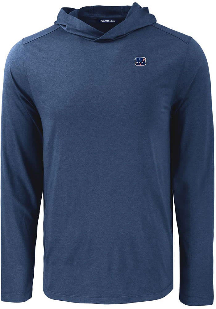 Cutter and Buck Cincinnati Bengals Mens Navy Blue Americana Coastline Eco Long Sleeve Hoodie