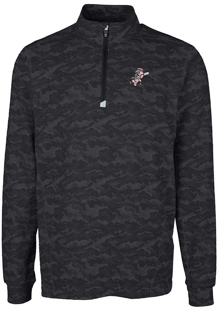 Cutter and Buck Cincinnati Reds Mens Black Cooperstown Traverse Camo Big Tall Qtr Zip