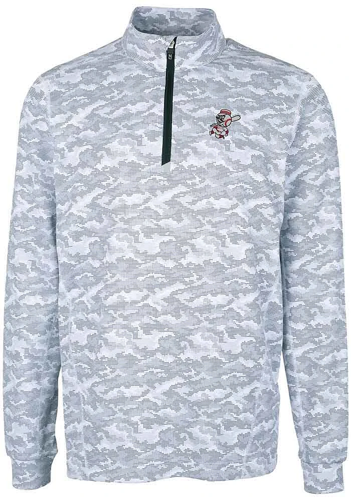 Cutter and Buck Cincinnati Reds Mens Charcoal Cooperstown Traverse Camo Big Tall Qtr Zip