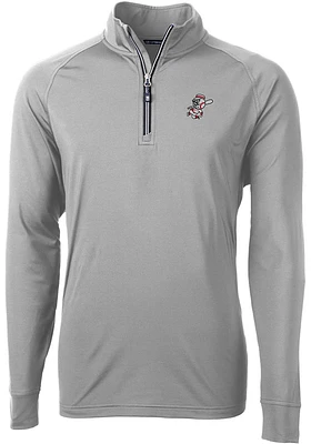 Cutter and Buck Cincinnati Reds Mens Grey Cooperstown Adapt Eco Knit Long Sleeve 1/4 Zip Pullove..