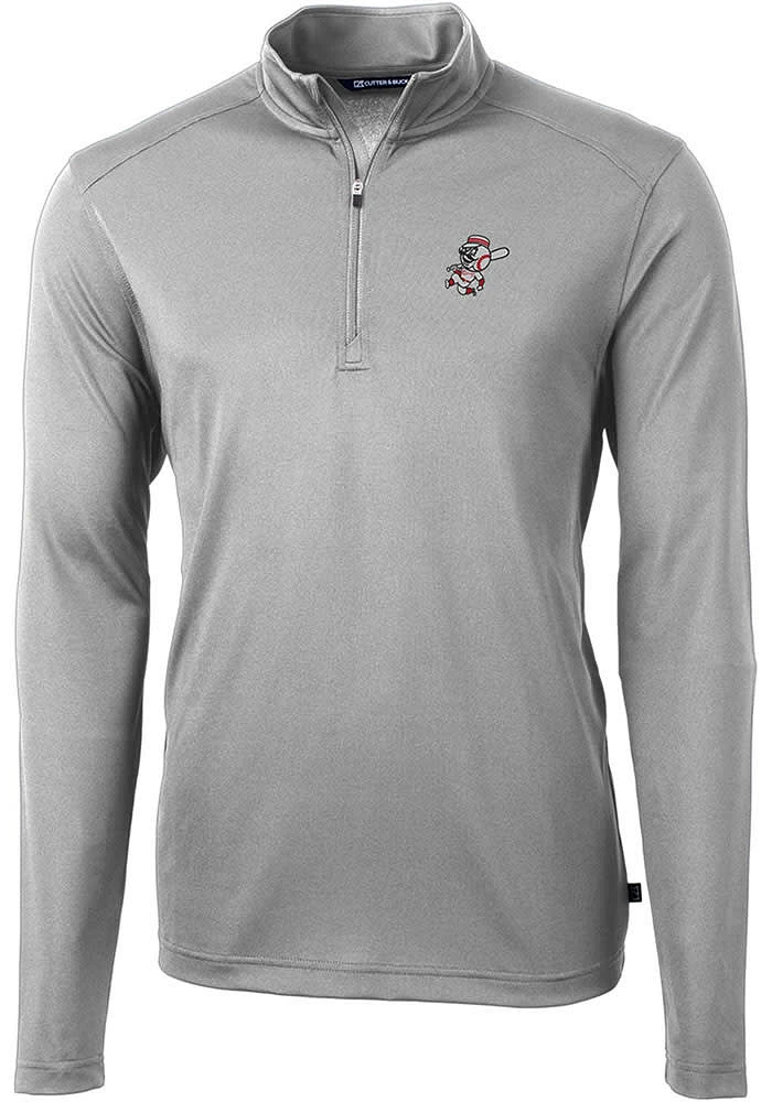 Cutter and Buck Cincinnati Reds Mens Grey Cooperstown Virtue Eco Pique Long Sleeve Qtr Zip Pullo..