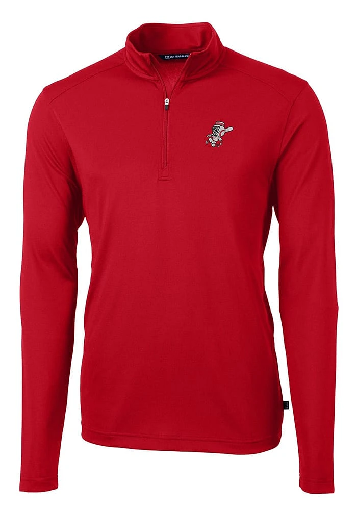 Cutter and Buck Cincinnati Reds Mens Red Cooperstown Virtue Eco Pique Long Sleeve Qtr Zip Pullov..