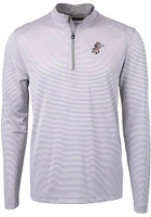 Cutter and Buck Cincinnati Reds Mens Grey Cooperstown Virtue Eco Pique Micro Stripe Long Sleeve ..