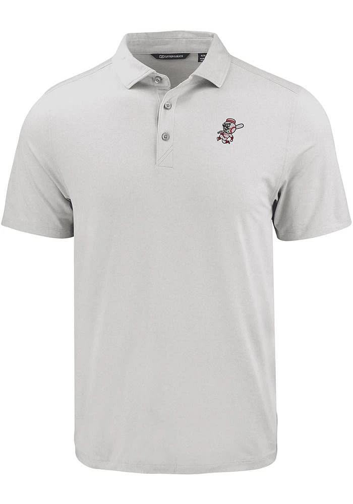 Cutter and Buck Cincinnati Reds Mens Charcoal Cooperstown Coastline Eco Short Sleeve Polo