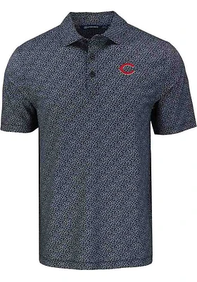 Cutter and Buck Cincinnati Reds Mens Black Pike Pebble Design Short Sleeve Polo