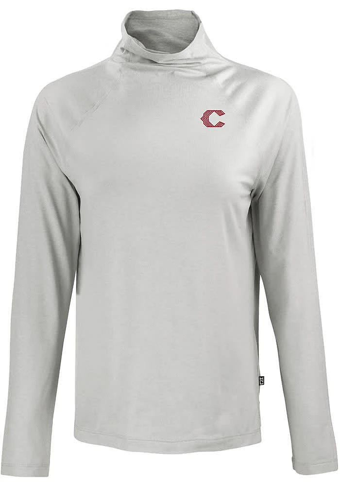 Cutter and Buck Cincinnati Reds Womens Charcoal City Connect Coastline Eco Funnel Neck Crew Swea..