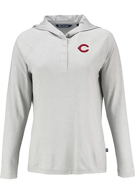 Cutter and Buck Cincinnati Reds Womens Charcoal Coastline Eco Hooded Sweatshirt