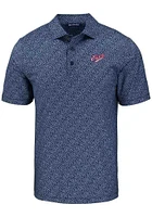 Cutter and Buck Dayton Flyers Mens Navy Blue Vault Pike Pebble Short Sleeve Polo