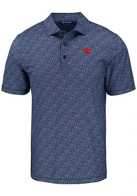 Cutter and Buck Dayton Flyers Mens Navy Blue Pike Pebble Short Sleeve Polo