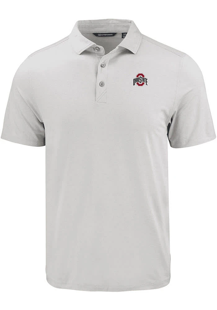 Cutter and Buck Ohio State Buckeyes Mens Charcoal White Letter Coastline Eco Short Sleeve Polo