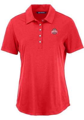 Cutter and Buck Ohio State Buckeyes Womens Red White Letter Coastline Eco Short Sleeve Polo Shir..