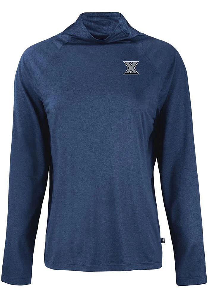 Cutter and Buck Xavier Musketeers Womens Navy Blue Coastline Eco Funnel Neck Crew Sweatshirt