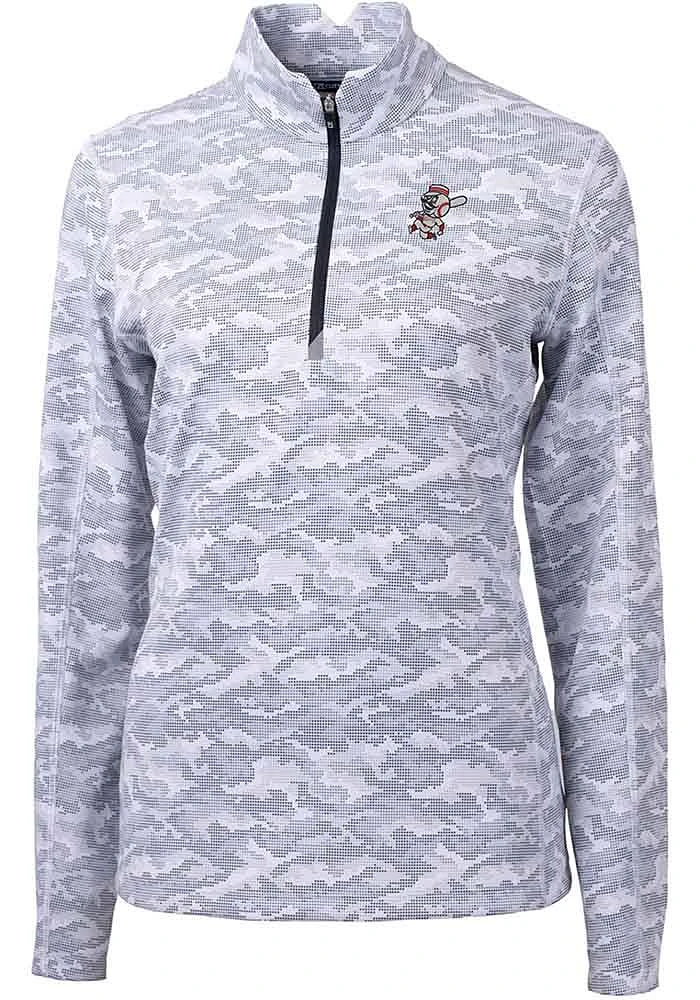 Cutter and Buck Cincinnati Reds Womens Charcoal Cooperstown Traverse Camo Qtr Zip