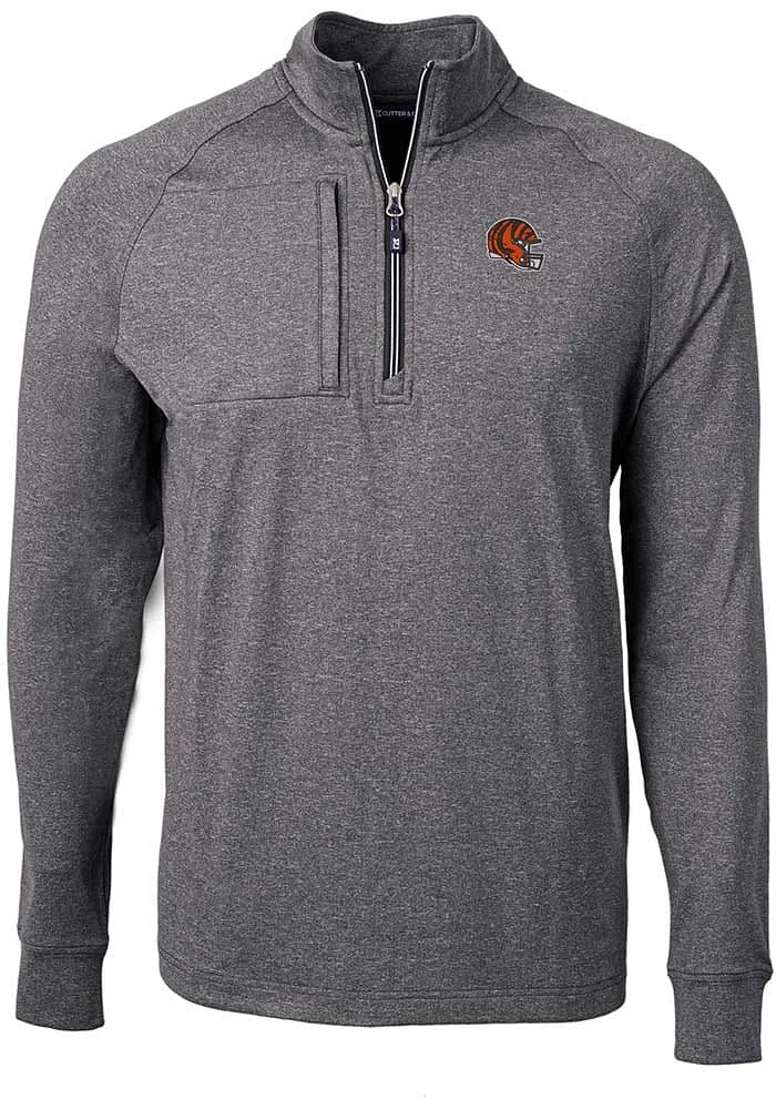 Cutter and Buck Cincinnati Bengals Mens Black Helmet Adapt Eco Knit Big Tall 1/4 Zip Pullove..