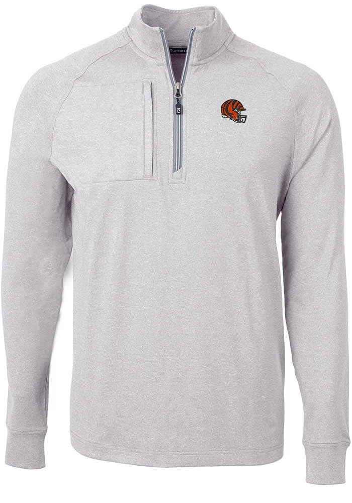 Cutter and Buck Cincinnati Bengals Mens Grey Helmet Adapt Eco Knit Big Tall 1/4 Zip Pullover