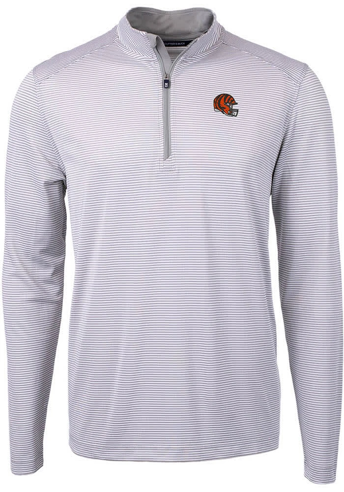 Cutter and Buck Cincinnati Bengals Mens Grey Helmet Virtue Eco Pique Stripe Big Tall Qtr Zip