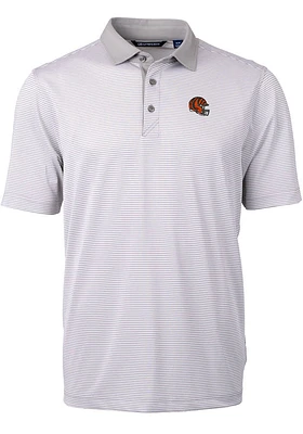 Cutter and Buck Cincinnati Bengals Mens Grey Helmet Virtue Eco Pique Micro Stripe Short Sleeve P..