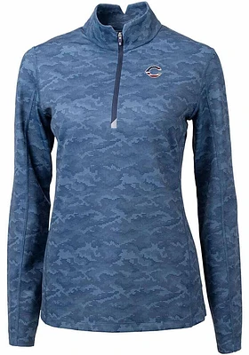 Cutter and Buck Cincinnati Reds Womens Navy Blue Stars Stripes Traverse Camo Qtr Zip