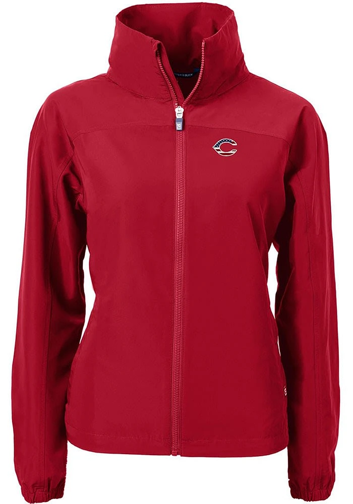 Cutter and Buck Cincinnati Reds Womens Cardinal Stars Stripes Charter Eco Light Weight Jacke..