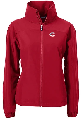 Cutter and Buck Cincinnati Reds Womens Cardinal Stars Stripes Charter Eco Light Weight Jacke..