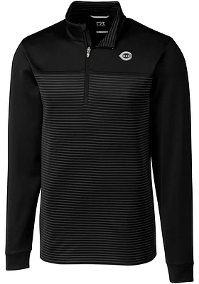 Cutter and Buck Cincinnati Reds Mens Black Mono Traverse Stripe Big Tall 1/4 Zip Pullover