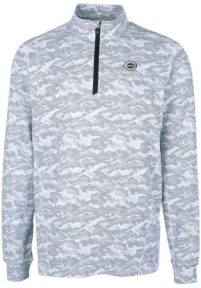 Cutter and Buck Cincinnati Reds Mens Charcoal Mono Traverse Camo Big Tall Qtr Zip