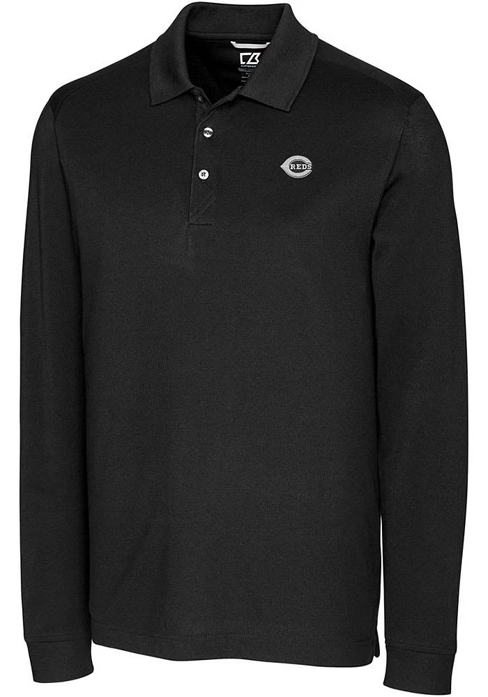 Cutter and Buck Cincinnati Reds Mono Advantage Pique Long Sleeve Big Tall Polo