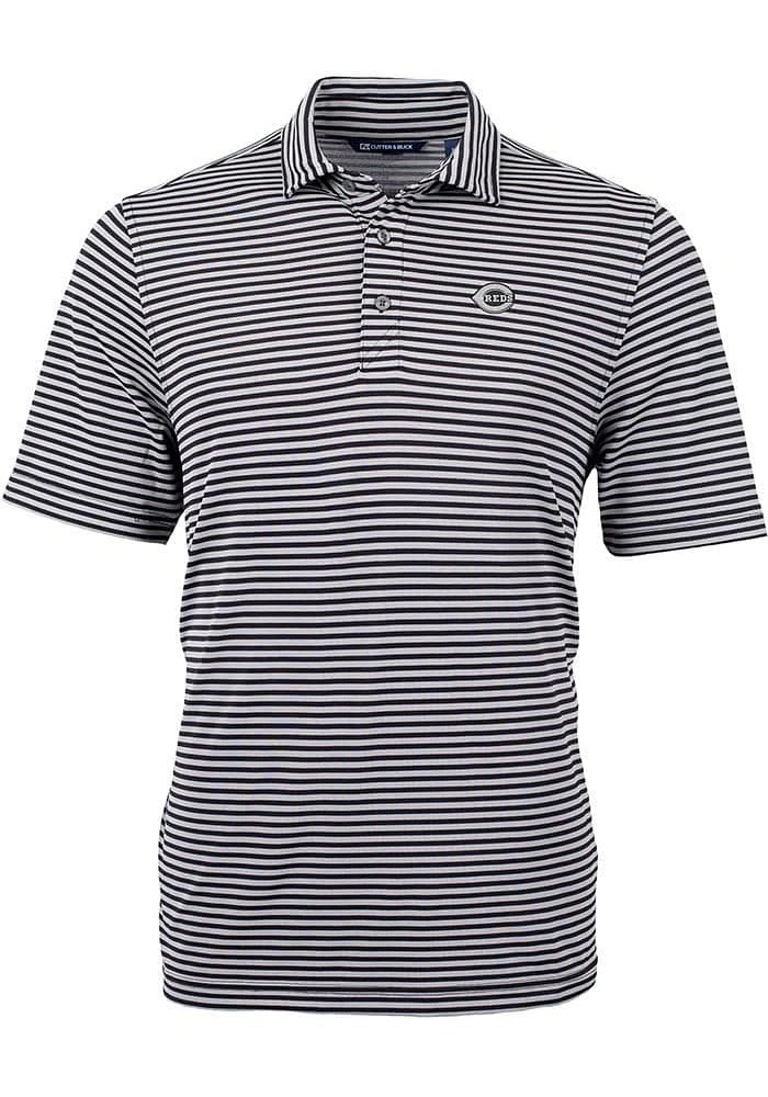 Cutter and Buck Cincinnati Reds Mens Mono Virtue Eco Pique Stripe Short Sleeve Polo