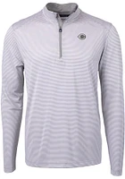 Cutter and Buck Cincinnati Reds Mens Grey Mono Virtue Eco Pique Micro Stripe Long Sleeve Qtr Zip..