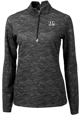 Cutter and Buck Cincinnati Bengals Womens Black Mono Traverse Camo 1/4 Zip Pullover