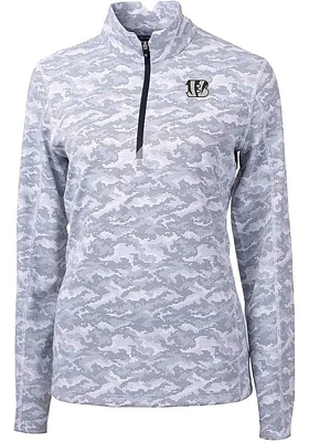 Cutter and Buck Cincinnati Bengals Womens Charcoal Mono Traverse Camo 1/4 Zip Pullover