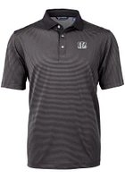 Cutter and Buck Cincinnati Bengals Mens Black Mono Virtue Eco Pique Micro Stripe Short Sleeve Po..