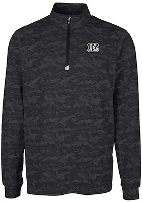 Cutter and Buck Cincinnati Bengals Mens Black Mono Traverse Camo Long Sleeve Qtr Zip Pullover