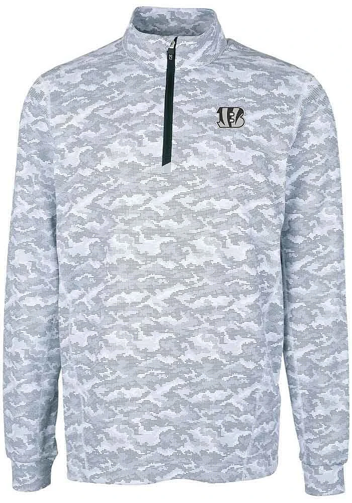 Cutter and Buck Cincinnati Bengals Mens Charcoal Mono Traverse Camo Long Sleeve 1/4 Zip Pullover