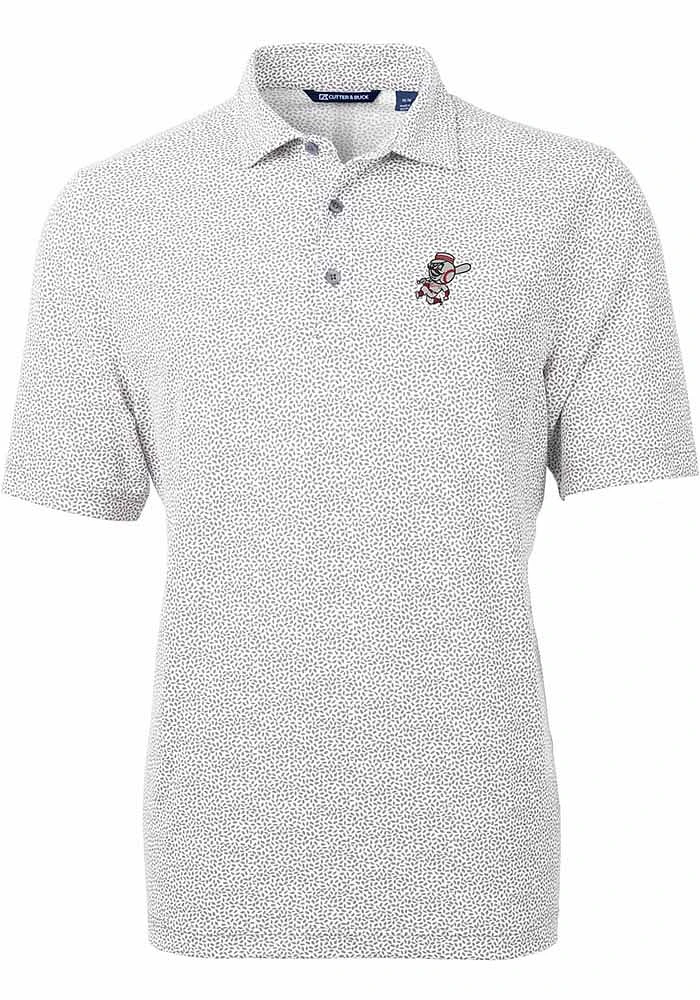 Cutter and Buck Cincinnati Reds Mens Grey Cooperstown Virtue Eco Pique Botanical Short Sleeve Po..