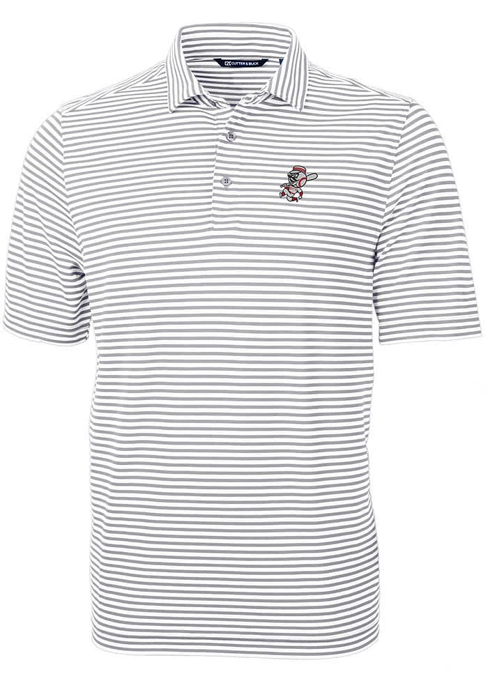 Cutter and Buck Cincinnati Reds Mens Cooperstown Virtue Eco Pique Stripe Short Sleeve Polo