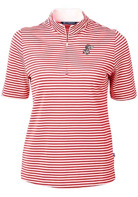 Cutter and Buck Cincinnati Reds Womens Red Cooperstown Virtue Eco Pique Stripe Short Sleeve Polo..