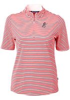 Cutter and Buck Cincinnati Reds Womens Red Cooperstown Virtue Eco Pique Stripe Short Sleeve Polo..