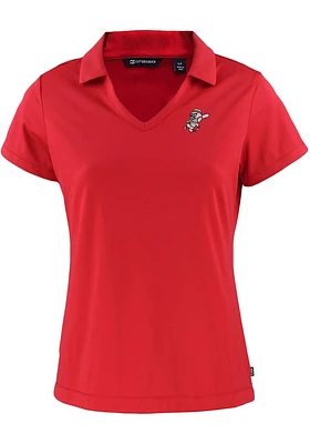 Cutter and Buck Cincinnati Reds Womens Cooperstown Daybreak V Neck Short Sleeve Polo Shirt