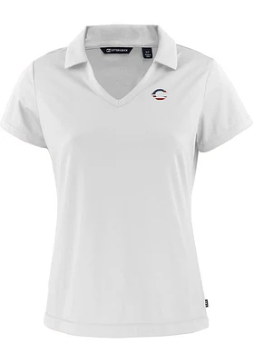 Cutter and Buck Cincinnati Reds Womens White Stars Stripes Daybreak V Neck Short Sleeve Polo..