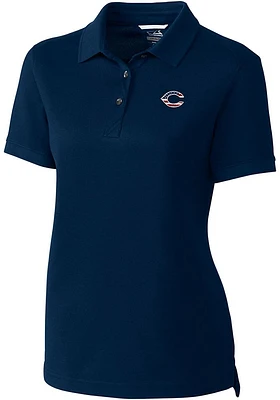 Cutter and Buck Cincinnati Reds Womens Navy Blue Stars Stripes Advantage Short Sleeve Polo S..