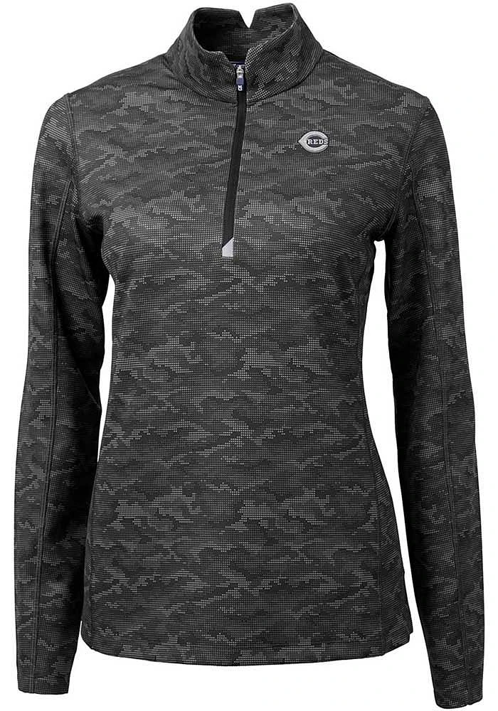 Cutter and Buck Cincinnati Reds Womens Black Mono Traverse Camo 1/4 Zip Pullover