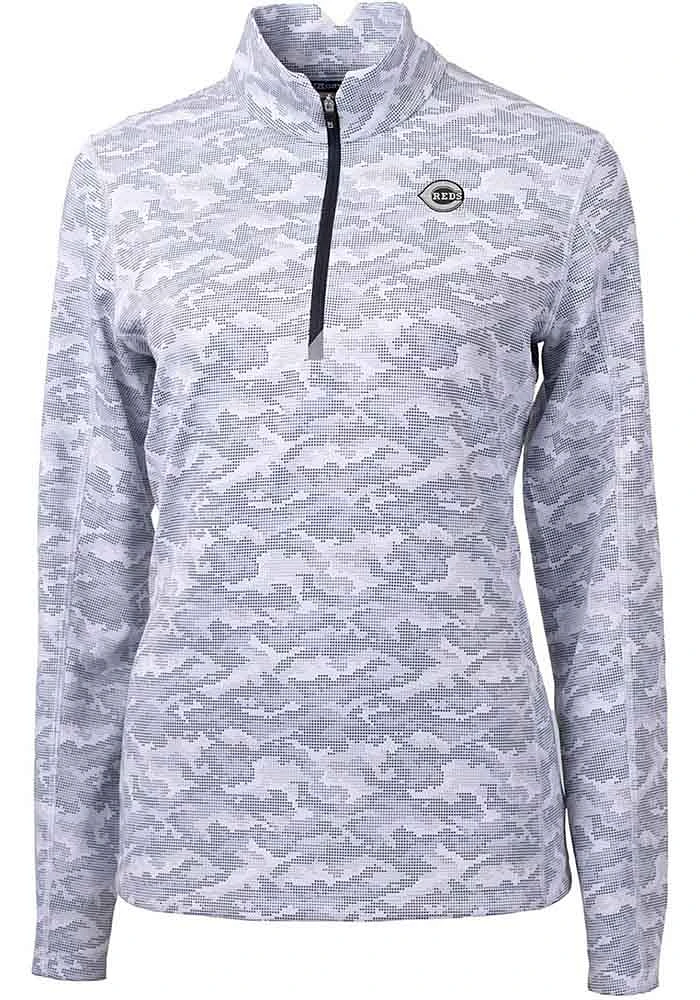 Cutter and Buck Cincinnati Reds Womens Charcoal Mono Traverse Camo 1/4 Zip Pullover