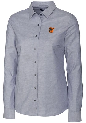 Cutter and Buck Baltimore Orioles Womens Stretch Oxford Long Sleeve Grey Dress Shirt