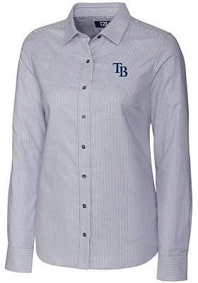Cutter and Buck Tampa Bay Rays Womens Stretch Oxford Stripe Long Sleeve Grey Dress Shirt