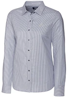 Cutter and Buck Atlanta Braves Womens Stretch Oxford Stripe Long Sleeve Grey Dress Shirt