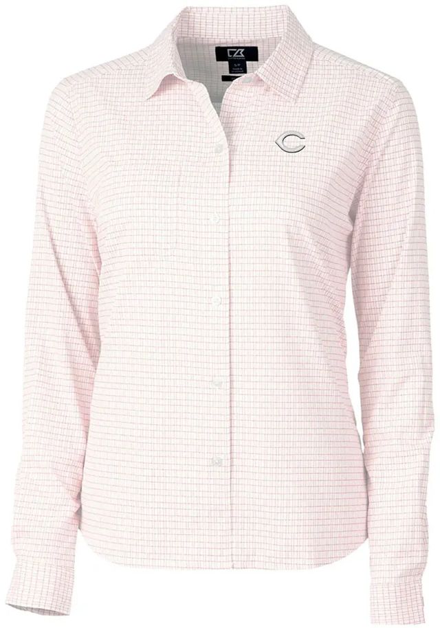 Cutter and Buck Cincinnati Reds Womens Versatech Tattersall Long Sleeve Dress Shirt