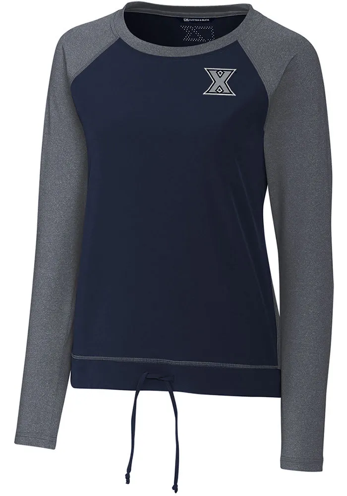 Cutter and Buck Xavier Musketeers Womens Navy Blue Response Lightweight Long Sleeve Pullover