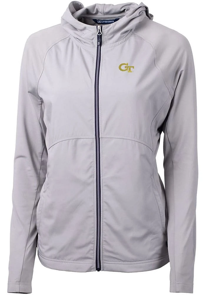 Cutter and Buck GA Tech Yellow Jackets Womens Grey Adapt Eco Light Weight Jacket