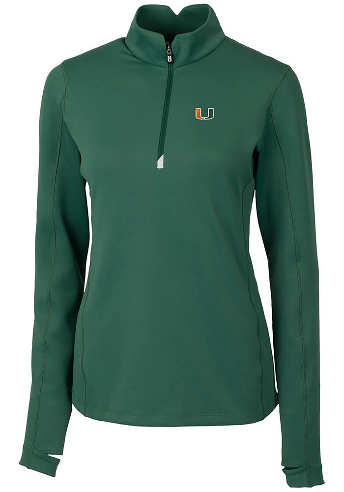 Cutter and Buck Miami Hurricanes Womens Green Traverse Qtr Zip